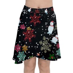 Illustration Xmas Christmas Thanks Giving Pattern Chiffon Wrap Front Skirt by danenraven