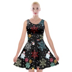 Illustration Xmas Christmas Thanks Giving Pattern Velvet Skater Dress by danenraven