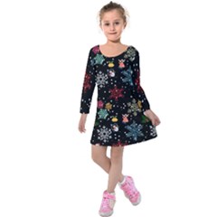 Illustration Xmas Christmas Thanks Giving Pattern Kids  Long Sleeve Velvet Dress by danenraven