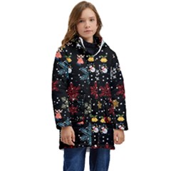 Illustration Xmas Christmas Thanks Giving Pattern Kid s Hooded Longline Puffer Jacket