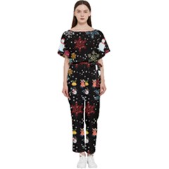 Illustration Xmas Christmas Thanks Giving Pattern Batwing Lightweight Chiffon Jumpsuit by danenraven