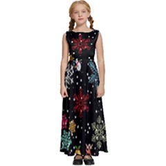 Illustration Xmas Christmas Thanks Giving Pattern Kids  Satin Sleeveless Maxi Dress by danenraven