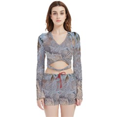 Window Pattern Winter Frost Velvet Wrap Crop Top And Shorts Set by danenraven