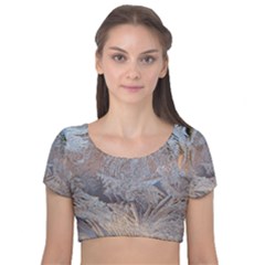 Window Pattern Winter Frost Velvet Short Sleeve Crop Top  by danenraven