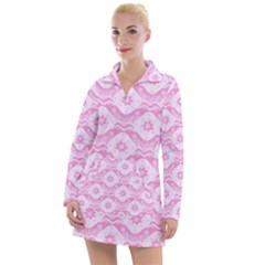 Illustration Background Pink Flower Abstract Pattern Women s Long Sleeve Casual Dress by danenraven