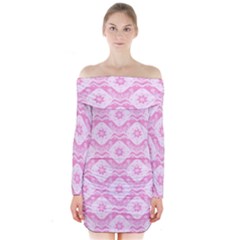 Illustration Background Pink Flower Abstract Pattern Long Sleeve Off Shoulder Dress by danenraven