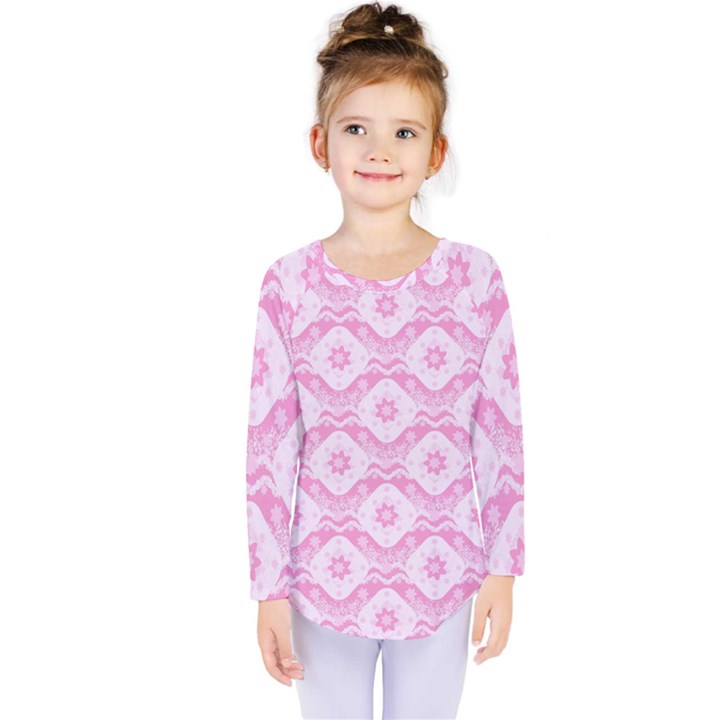 Illustration Background Pink Flower Abstract Pattern Kids  Long Sleeve Tee