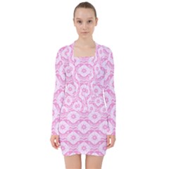 Illustration Background Pink Flower Abstract Pattern V-neck Bodycon Long Sleeve Dress by danenraven