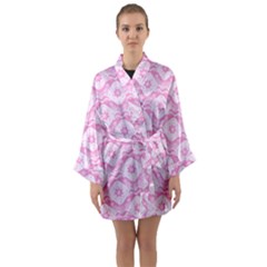 Illustration Background Pink Flower Abstract Pattern Long Sleeve Satin Kimono by danenraven