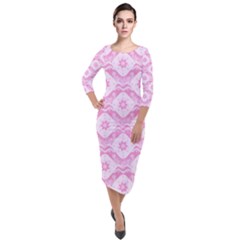 Illustration Background Pink Flower Abstract Pattern Quarter Sleeve Midi Velour Bodycon Dress by danenraven