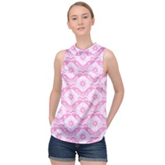 Illustration Background Pink Flower Abstract Pattern High Neck Satin Top by danenraven