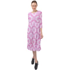 Illustration Background Pink Flower Abstract Pattern Ruffle End Midi Chiffon Dress by danenraven