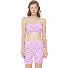 Illustration Background Pink Flower Abstract Pattern Stretch Shorts And Tube Top Set by danenraven