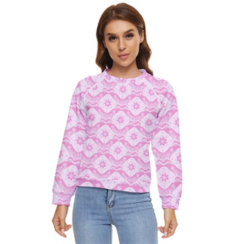 Illustration Background Pink Flower Abstract Pattern Women s Long Sleeve Raglan Tee by danenraven