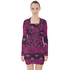 Illustration Background Pattern Texture Design V-neck Bodycon Long Sleeve Dress by danenraven