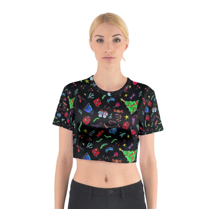 Happy New Year Christmas Xmast Background Cotton Crop Top