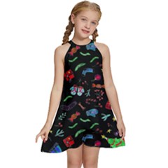 Happy New Year Christmas Xmast Background Kids  Halter Collar Waist Tie Chiffon Dress by danenraven