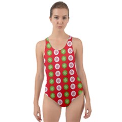 Illustration Festive Pattern Christmas Holiday Cut-out Back One Piece Swimsuit by danenraven