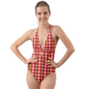 Illustration Festive Pattern Christmas Holiday Halter Cut-Out One Piece Swimsuit View1