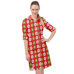 Illustration Festive Pattern Christmas Holiday Long Sleeve Mini Shirt Dress by danenraven