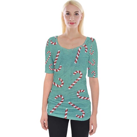 Christmas Candy Cane Background Wide Neckline Tee by danenraven