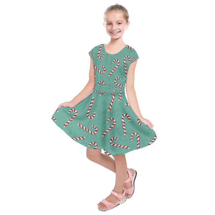 Christmas Candy Cane Background Kids  Short Sleeve Dress