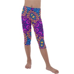 Mandala Fishes Kids  Lightweight Velour Capri Leggings  by ConteMonfrey