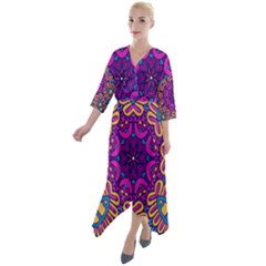 Mandala Fishes Quarter Sleeve Wrap Front Maxi Dress