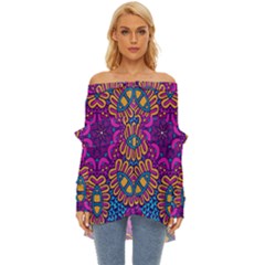 Mandala Fishes Off Shoulder Chiffon Pocket Shirt