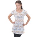 Rainbow Pattern Puff Sleeve Tunic Top View1