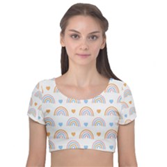 Rainbow Pattern Velvet Short Sleeve Crop Top  by ConteMonfrey