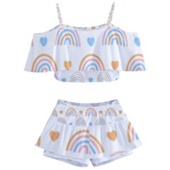 Rainbow Pattern Kids  Off Shoulder Skirt Bikini by ConteMonfrey