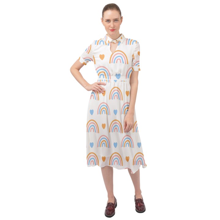 Rainbow Pattern Keyhole Neckline Chiffon Dress