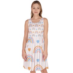 Rainbow Pattern Knee Length Skater Dress With Pockets