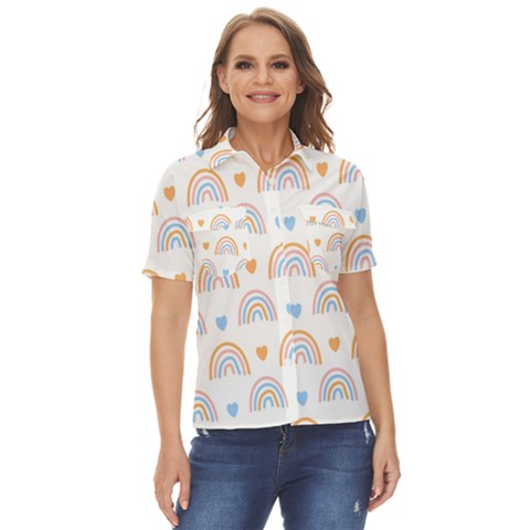 Rainbow Pattern Women s Short Sleeve Double Pocket Shirt by ConteMonfrey