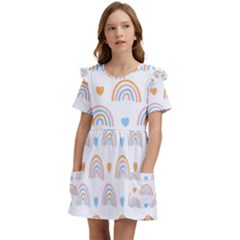 Rainbow Pattern Kids  Frilly Sleeves Pocket Dress by ConteMonfrey