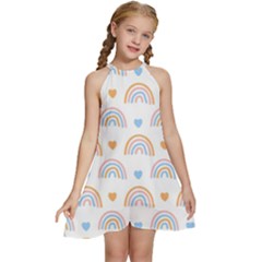 Rainbow Pattern Kids  Halter Collar Waist Tie Chiffon Dress by ConteMonfrey