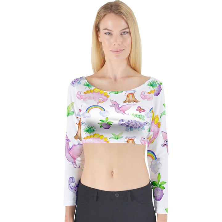 Dinosaurs Are Our Friends  Long Sleeve Crop Top