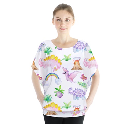 Dinosaurs Are Our Friends  Batwing Chiffon Blouse by ConteMonfrey