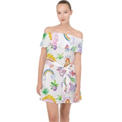 Dinosaurs Are Our Friends  Off Shoulder Chiffon Dress by ConteMonfrey