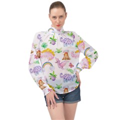 Dinosaurs Are Our Friends  High Neck Long Sleeve Chiffon Top by ConteMonfrey