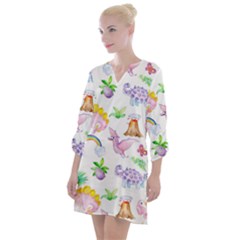 Dinosaurs Are Our Friends  Open Neck Shift Dress by ConteMonfrey