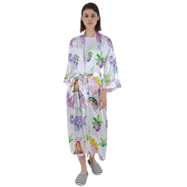 Dinosaurs Are Our Friends  Maxi Satin Kimono