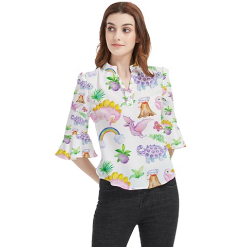 Dinosaurs Are Our Friends  Loose Horn Sleeve Chiffon Blouse by ConteMonfrey