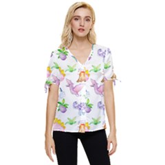 Dinosaurs Are Our Friends  Bow Sleeve Button Up Top by ConteMonfrey