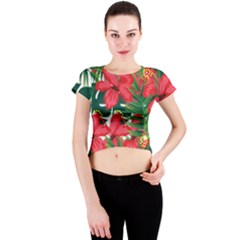 Tulips Design Crew Neck Crop Top by designsbymallika