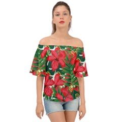 Tulips Design Off Shoulder Short Sleeve Top