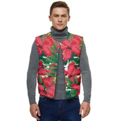 Tulips Design Men s Short Button Up Puffer Vest	 by designsbymallika