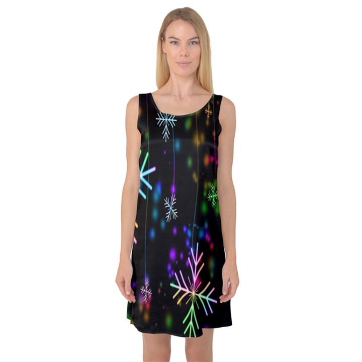 Snowflakes Lights Sleeveless Satin Nightdress