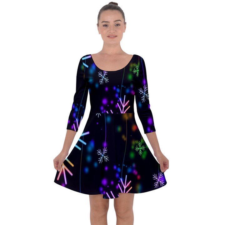 Snowflakes Lights Quarter Sleeve Skater Dress